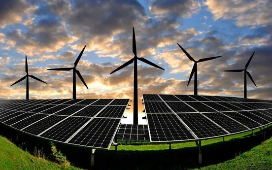 Solar panels and wind generators. 